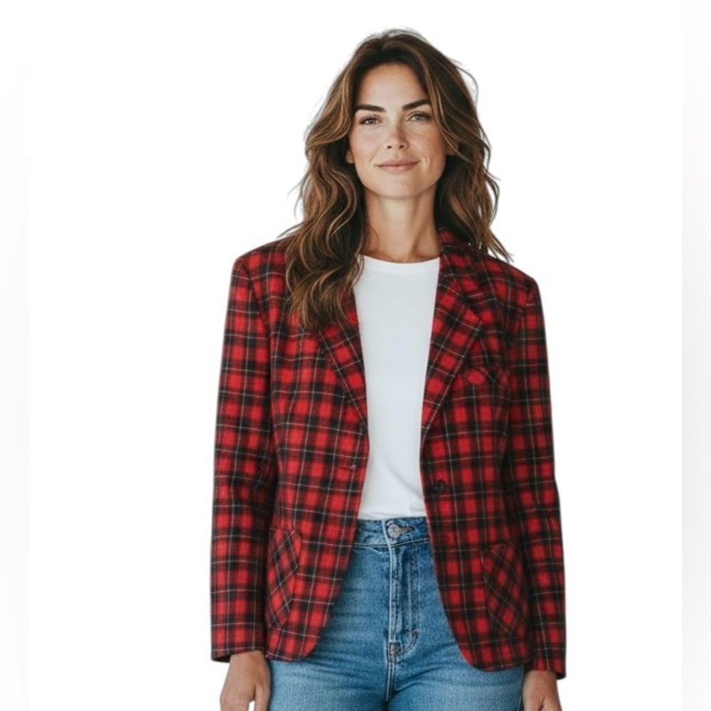 VTG Pendleton Tartan Red Plaid Clueless Preppy Wool Classic Jacket Blazer 14